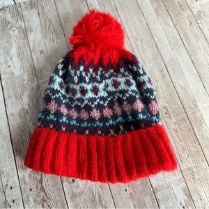 PREOWNED GAP RED FAIR AISLE RED POOF BALL HAT MOHAIR WOMENS